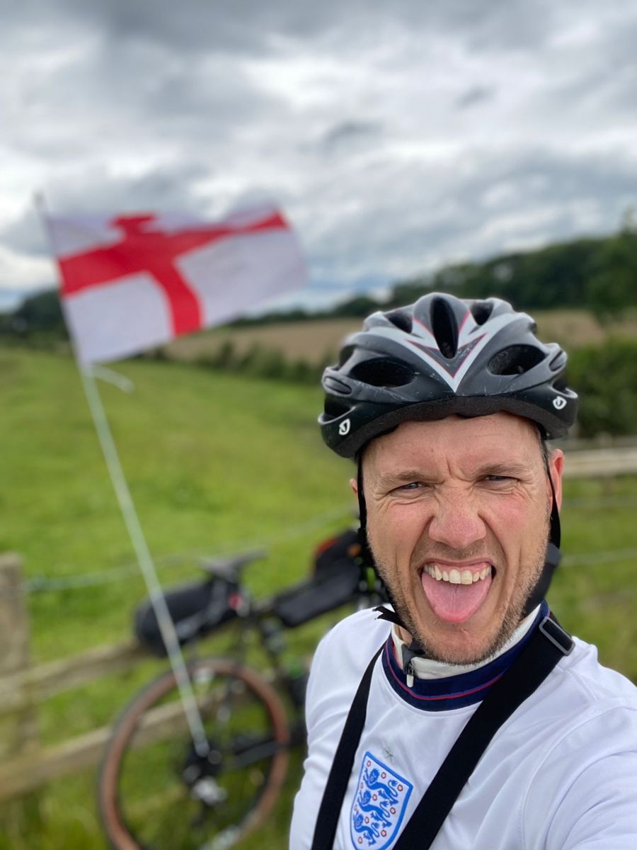 Jason flying the flag on the bike